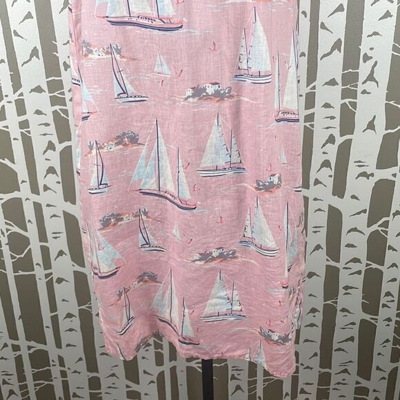 St. Tropez West Linen Sailboat Print Pink High Neck Dress S - Picture 6 of 10